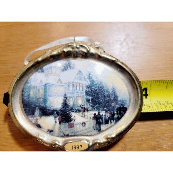 Vintage Hallmark Ceramic Christmas Ornament 1997 Thomas Kinkade Gold Tone Frame - Picture 3 of 5